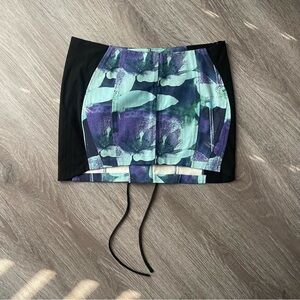 Miaou Athletic Mini Pencil Skirt with Green and Purple Cut-Out Design